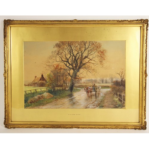 295 - H. C. Fox (British, 1855-1929),  
A horse and trap on a country lane at sunset,  
Watercolour on pap... 