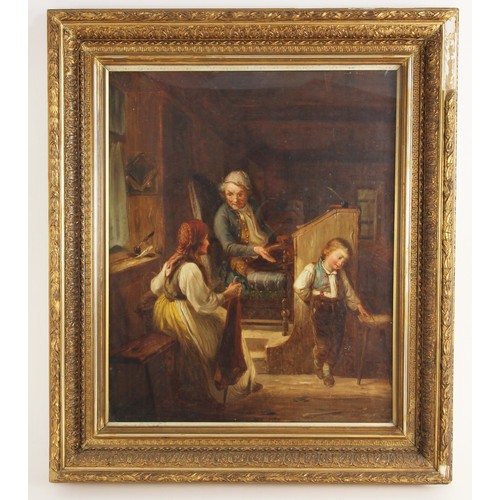 313A - Continental school (19th century),  
A tutor with his charges,  
Oil on canvas,  
Indistinctly signe... 