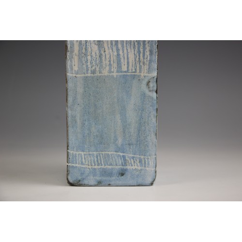 410 - A studio pottery vessel, 20th century, of rectangular form with tapering neck, the body with sgraffi... 