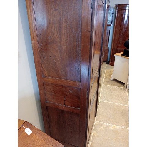 730 - A late George III mahogany wardrobe, possibly Channel Islands, the arched cornice inlaid with stylis... 