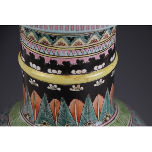 347 - A Chinese porcelain famille verte baluster vase, Kangxi six-character mark, the body of the vase dec... 