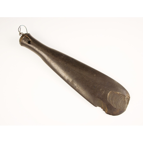 101 - A 19th century New Zealand Maori basalt patu hand club, 33.5cm long  (old losses to the tip of the b... 