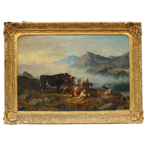 114 - William Luker (British, 1828-1905), 
Cattle, ponies and goats in an extensive highland landscape,  
... 