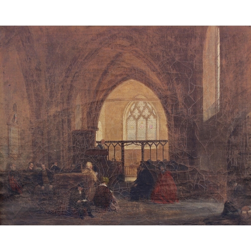 117 - Follower of David Roberts, RA (British, 1796-1864),  
A church interior with priest and parishioners... 