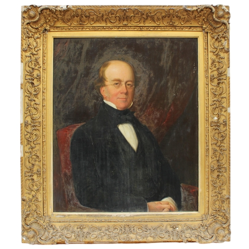 118 - * English school (19th century),  
Half length portrait of a seated gentleman,  
Oil on canvas,  
Un... 