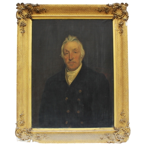 120 - * English school (19th century),  
Half length portrait of a seated gentleman in frock coat with cra... 