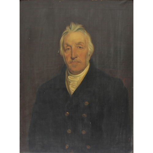 120 - * English school (19th century),  
Half length portrait of a seated gentleman in frock coat with cra... 