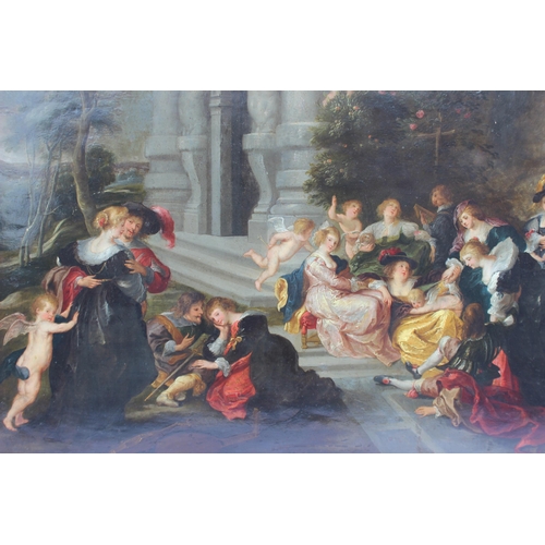 144 - After Sir Peter Paul Rubens (Flemish, 1577–1640),  
'The Garden of Love', elegant figures and sporti... 