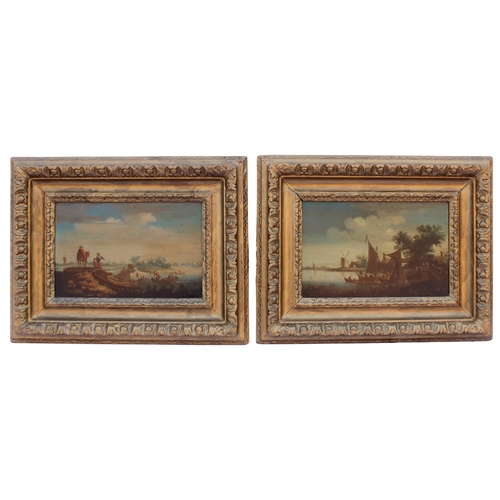 152 - Dutch school (18th century),  
A pair of river scenes with figures,  
Oil on copper panel,  
Unsigne... 