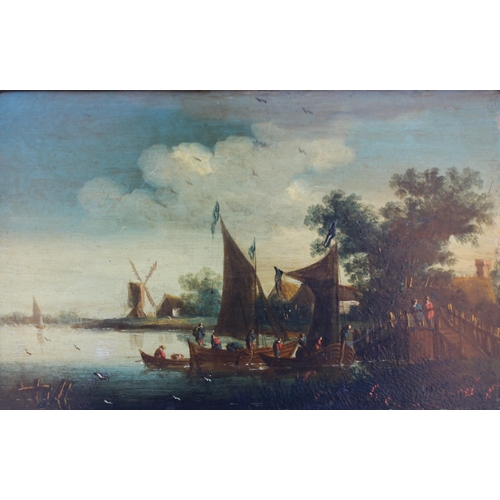 152 - Dutch school (18th century),  
A pair of river scenes with figures,  
Oil on copper panel,  
Unsigne... 