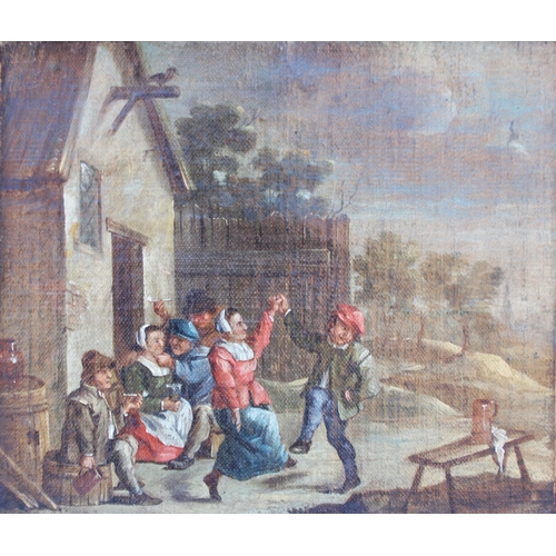 155 - Follower of David Teniers the younger (Flemish, 1610-1690),  
Figures dancing outside a tavern, and ... 