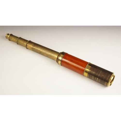 252 - A brass and mahogany day or night telescope, 19th century, the sliding four drawer telescope with en... 