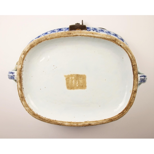 338 - A Chinese porcelain blue and white swing handled chestnut basket, Qianlong (1736-1795), the two hand... 