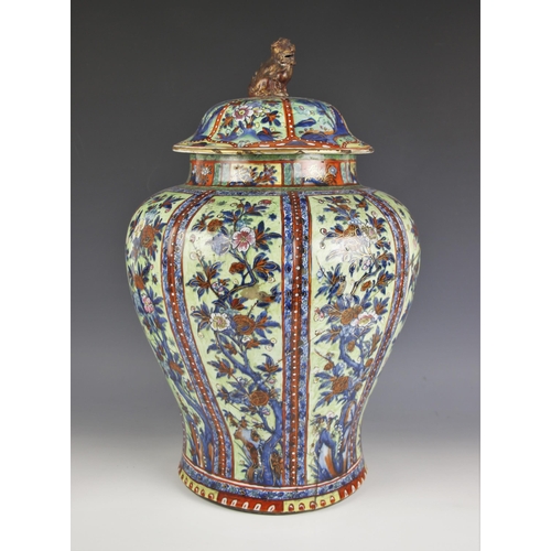 339 - A Chinese porcelain temple jar and cover, Kangxi (1661-1722) the high shouldered vase of ginger jar ... 