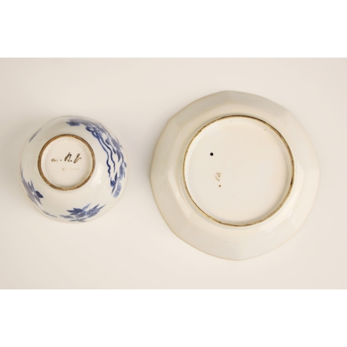 343 - A pair of German hard paste porcelain blue and white tea bowls and saucers, late 18th century, each ... 