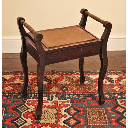 684 - * An Edwardian stained beech wood piano stool, with turned and ring incised side rails, upon curvili... 