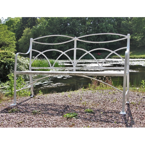 729 - * A 19th century white painted iron strap-work bench, 103cm W x 105cm H