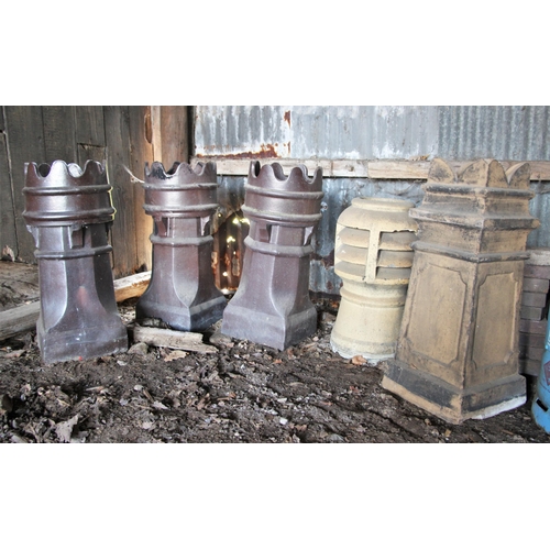 740 - * Five assorted chimney pots, to include three salt glazed crown top examples (5)