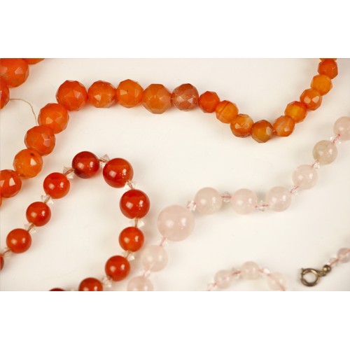 18 - A strand of untested carnelian beads, the necklace designed as sixty-four naively strung graduated f... 