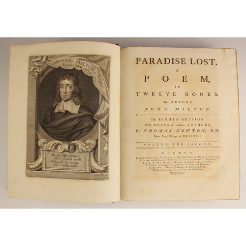 241 - Milton (John), PARADISE LOST, two vols, eighth edition with notes by Thomas Newton, full leather, ma... 