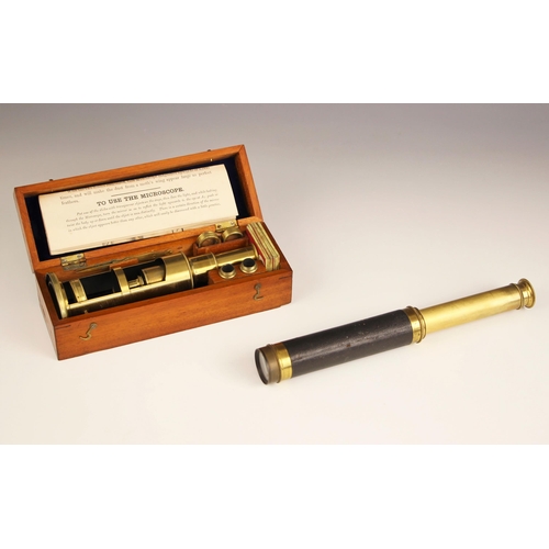 251 - A mahogany cased students monocular microscope, early 20th century, case 20cm long, with original in... 