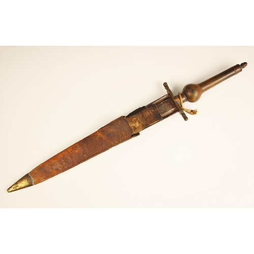 318 - A Spanish plug bayonet, 18th century, with turned Rhino horn hilt, etched blade 27.4cm long, with sh... 