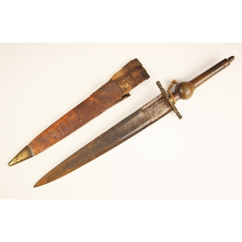 318 - A Spanish plug bayonet, 18th century, with turned Rhino horn hilt, etched blade 27.4cm long, with sh... 