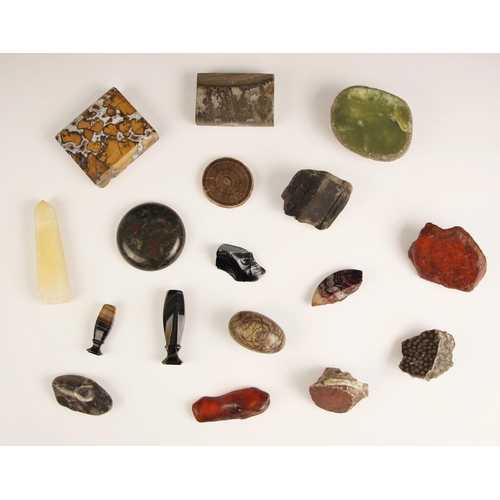 79 - A selection of various polished semi-precious agates and hardstones, including a stepped rectangular... 