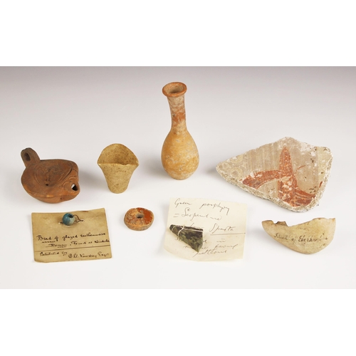 91 - A selection of antiquities, including a slab of stucco with applied label 'stucco taken from the hal... 