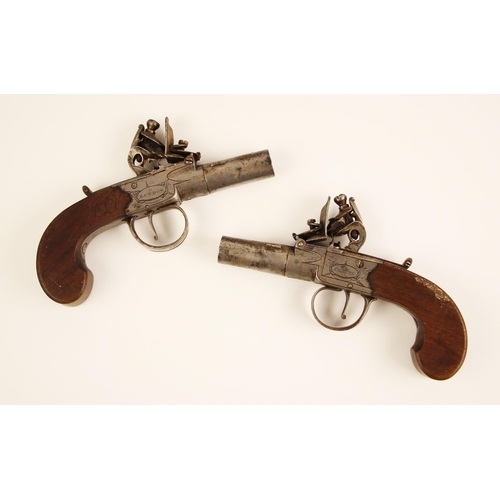 312 - A pair of Flintlock Pocket Pistols, circa 1820, with turn-off barrels, box-lock actions each inscrib... 