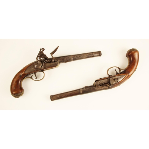 314 - A pair of Flintlock Turn-off Pistols by William Henshaw, Strand London, circa 1765, with three-stage... 