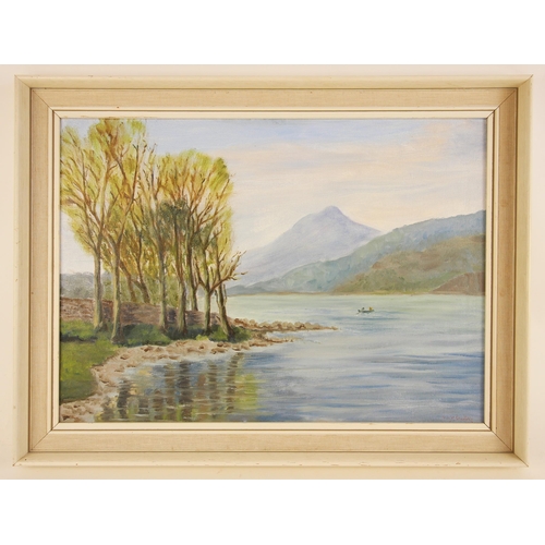 158 - * Ruby M Dutton (British, 20th century),  
'Lake Gwynant',  
Oil on canvas,  
Signed lower right, na... 