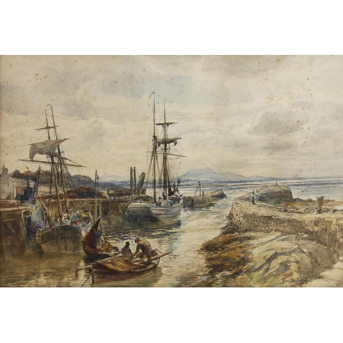 162 - Alexander Ballingall (Scottish, 1870-1910),  
A fishing port at low tide,  
Watercolour on paper,  
... 