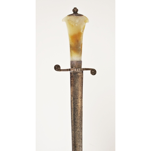 272 - A Hunting Hanger with Silver and Moss-agate Hilt, silver maker’s mark of William Knight of London, c... 