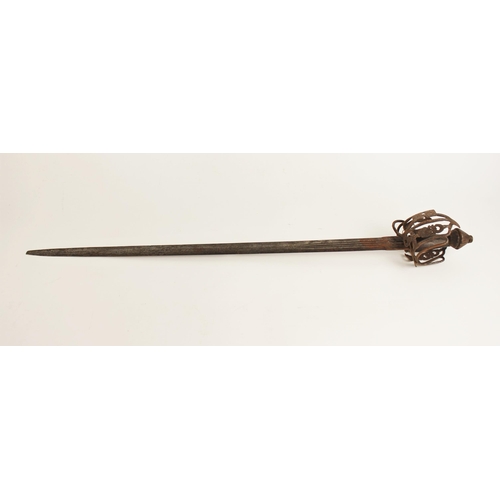 276 - A Highland Basket-hilted broadsword, second quarter 18th century, with broad blade cut with a series... 