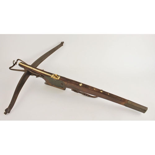 278 - A Flemish target crossbow, 18th century, with robust iron bow retained by a pair of large iron brack... 