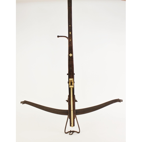 278 - A Flemish target crossbow, 18th century, with robust iron bow retained by a pair of large iron brack... 