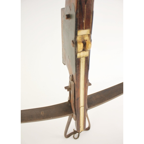 278 - A Flemish target crossbow, 18th century, with robust iron bow retained by a pair of large iron brack... 