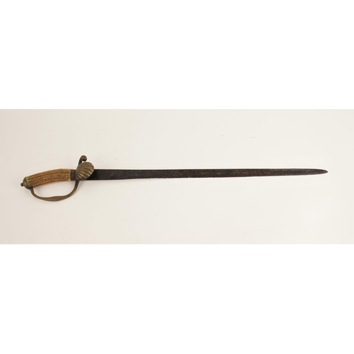 281 - A Hunting Hanger, circa 1730/40, probably English, with brass hilt cast in low relief, including flu... 