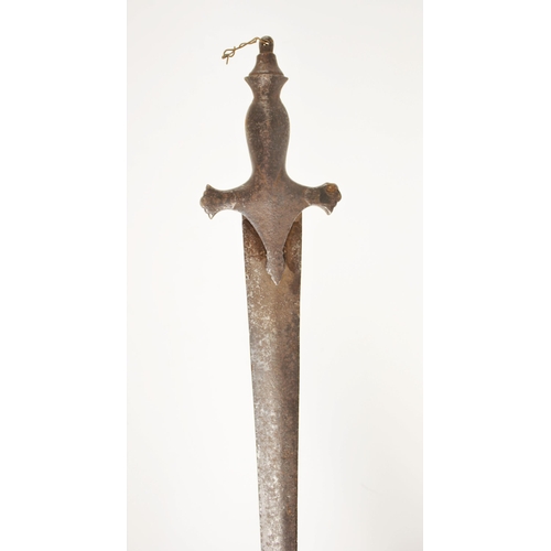 282 - An Indian short Talwar, 17th /18th century, with acutely tapering straight double-edged blade, and i... 