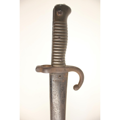 286 - A French model 1866 Chassepot bayonet and scabbard, blade length 58cm