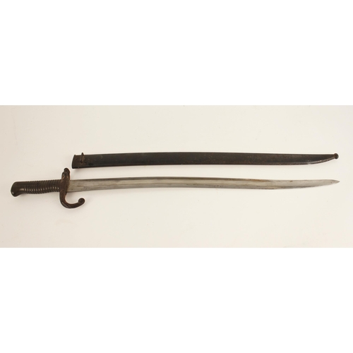 286 - A French model 1866 Chassepot bayonet and scabbard, blade length 58cm