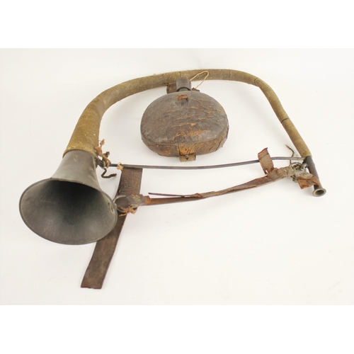 289 - A Continental copper horn and small drinking flask, late 18th/early 19th century, the horn of either... 