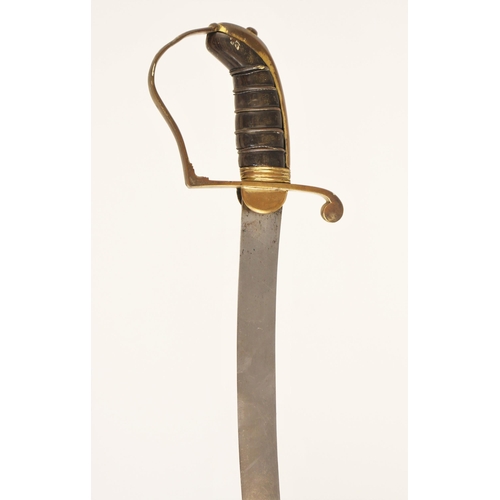 310 - A Yeomanry Officer’s Stirrup-hilted Sabre and Scabbard, early 19th century, with curved blade, gilt-... 