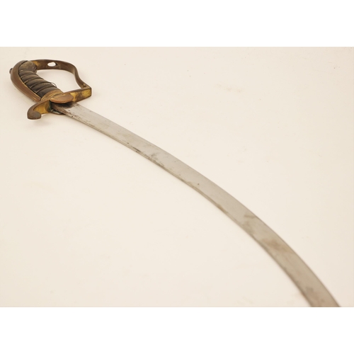 310 - A Yeomanry Officer’s Stirrup-hilted Sabre and Scabbard, early 19th century, with curved blade, gilt-... 