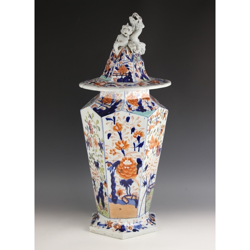 342 - A large Mason's Patent Ironstone China vase and cover circa 1813-1820, of high shouldered tapering, ... 