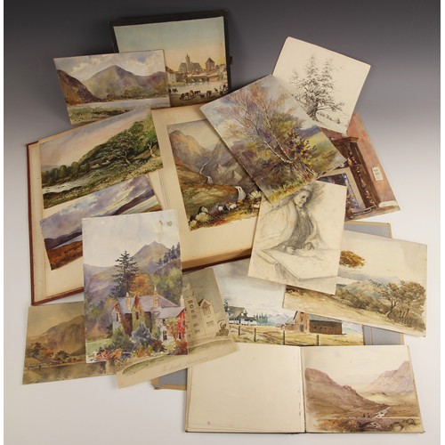 175 - Forty six watercolour landscape and architectural sketches, all probably by the same hand, to an alb... 