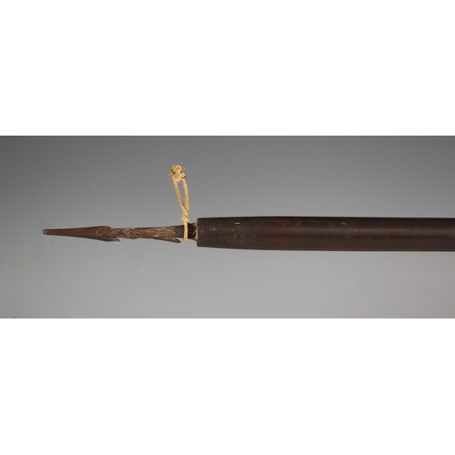 113 - A rare carved hardwood lance (Ihe Laumake), Hawaii / Hawaiian Islands, with barbed hardwood head, li... 