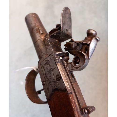 312 - A pair of Flintlock Pocket Pistols, circa 1820, with turn-off barrels, box-lock actions each inscrib... 