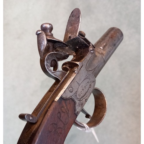 312 - A pair of Flintlock Pocket Pistols, circa 1820, with turn-off barrels, box-lock actions each inscrib... 